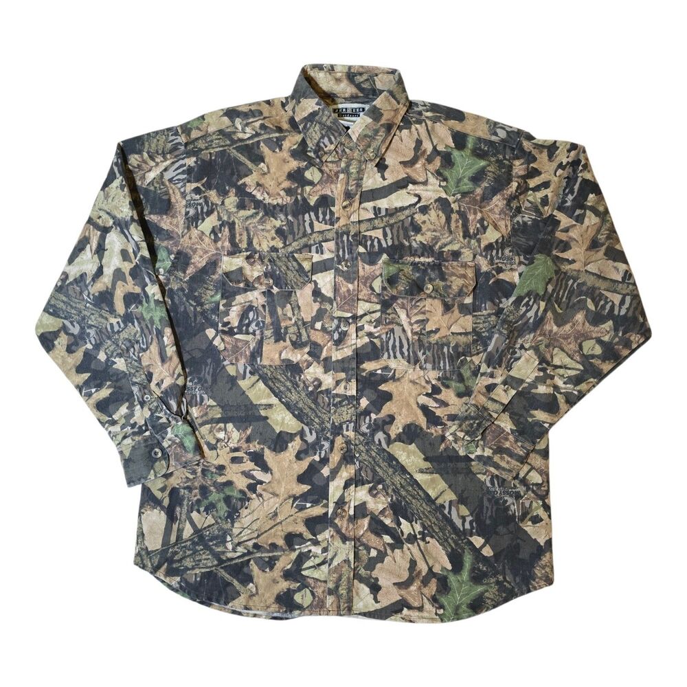 Vintage Jerzees Outdoors Mens Large Mossy Oak Camo Button Down Shirt Hunting